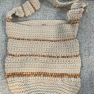 Free People Meet Me In Mallorca Crossbody Bag Crochet w/Chunky Beads NWOT